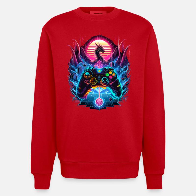 Synthwave Dragon Gaming Fantasy - Sweat bio épais oversize fabriqué en UE - rouge