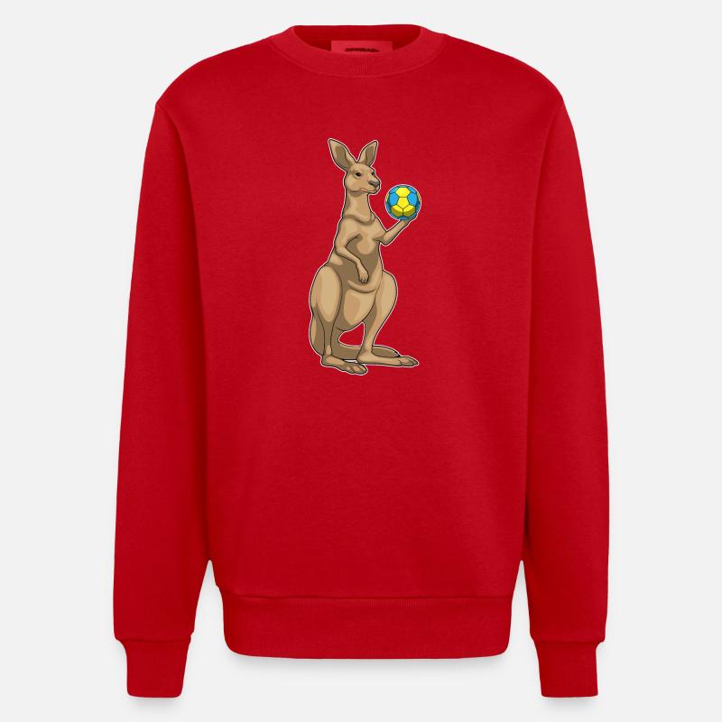 Kangaroo Handball Player Handball - Heavyweight Oversized Organic Crew Neck Made in EU - red