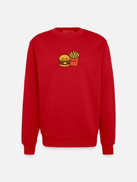 Kawaii Burger & Fries Duo - Heavyweight Oversized Organic Crew Neck Made in EU - red
