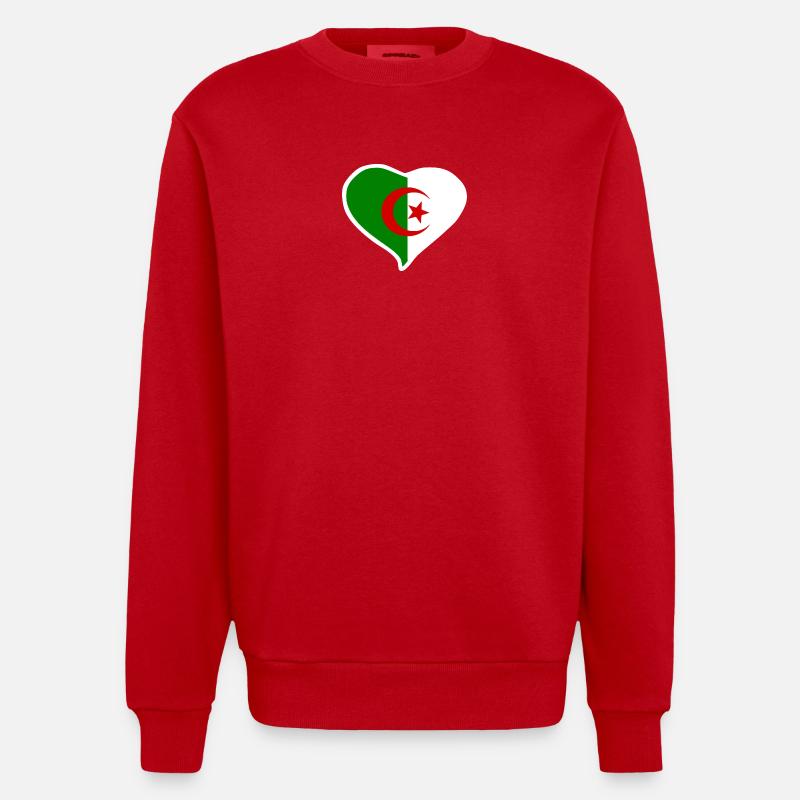 Drapeau coeur Algérie - Sweat bio épais oversize fabriqué en UE - rouge
