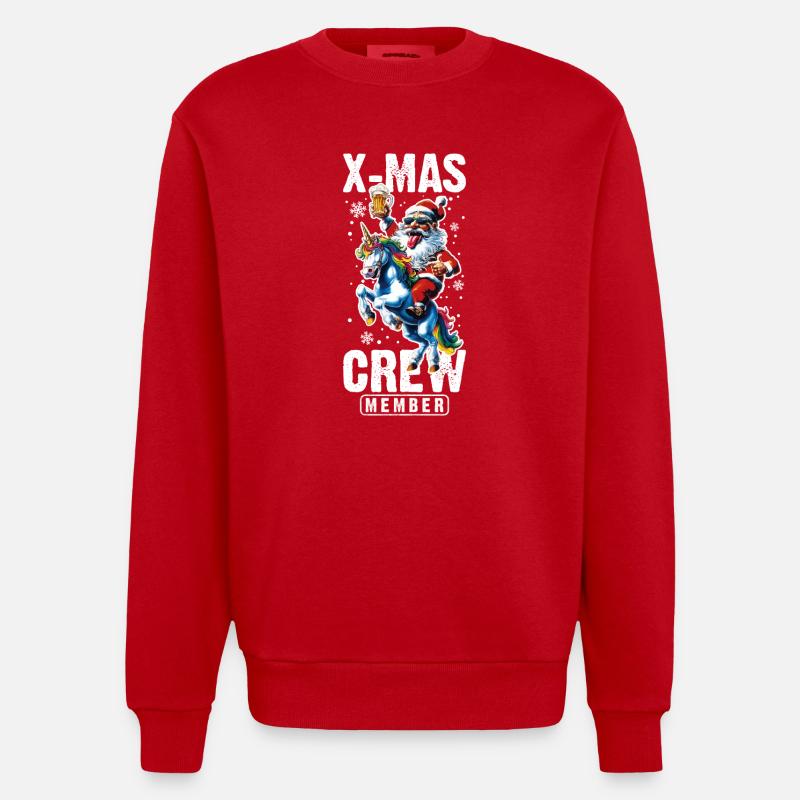 Weihnachts Crew Weihnachtsmann Einhorn - Heavyweight Oversized Organic Crew Neck Made in EU - Rot