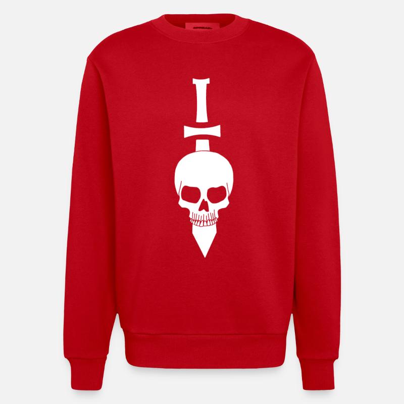 Crâne blanc et épée - Sweat bio épais oversize fabriqué en UE - rouge
