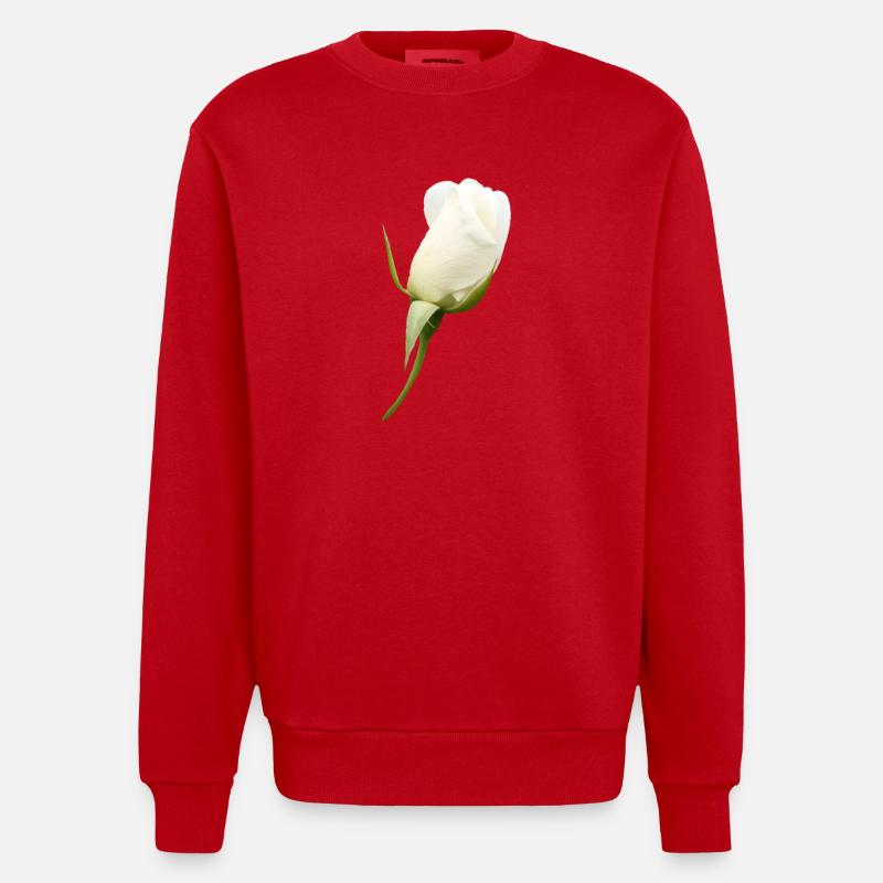 fleur blanche rose blanche - Sweat bio épais oversize fabriqué en UE - rouge