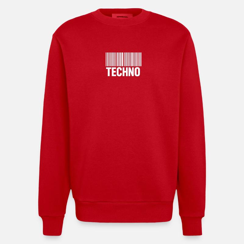 Techno Barcode Muster - Heavyweight Oversized Organic Crew Neck Made in EU - Rot