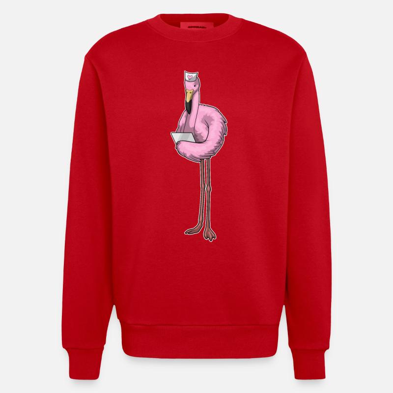 Flamingo Krankenschwester Notiz - Heavyweight Oversized Organic Crew Neck Made in EU - Rot