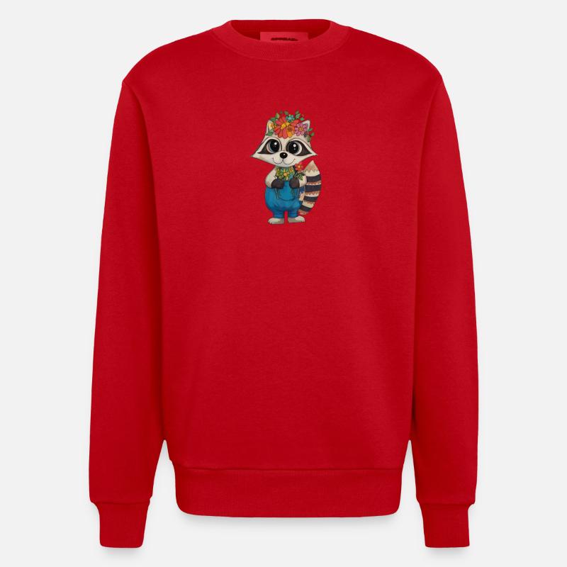 Couronne de fleurs raton laveur - Sweat bio épais oversize fabriqué en UE - rouge