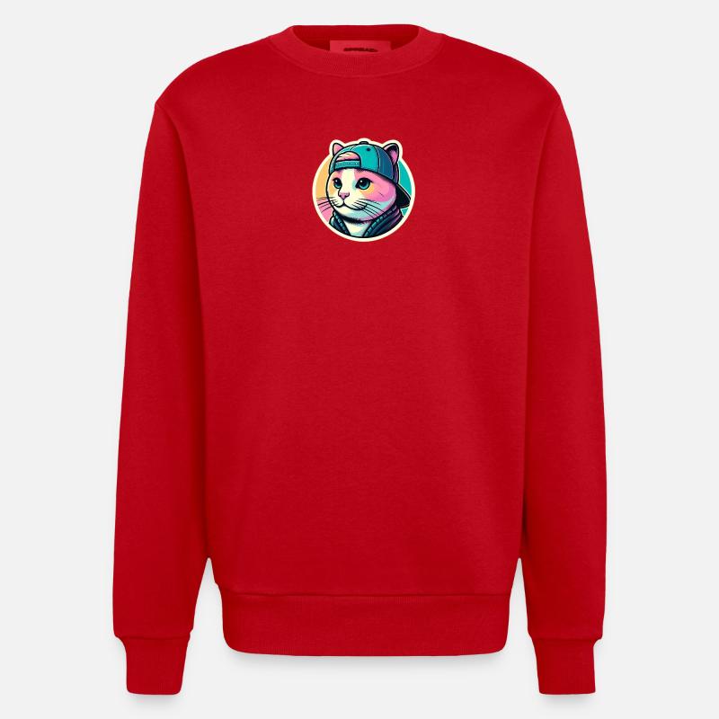 Chat avec casquette en pastel - Sweat bio épais oversize fabriqué en UE - rouge