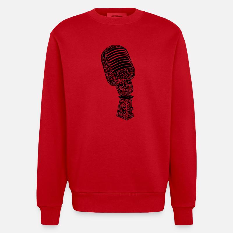 Tribal Old Microphone scolaire - Sweat bio épais oversize fabriqué en UE - rouge