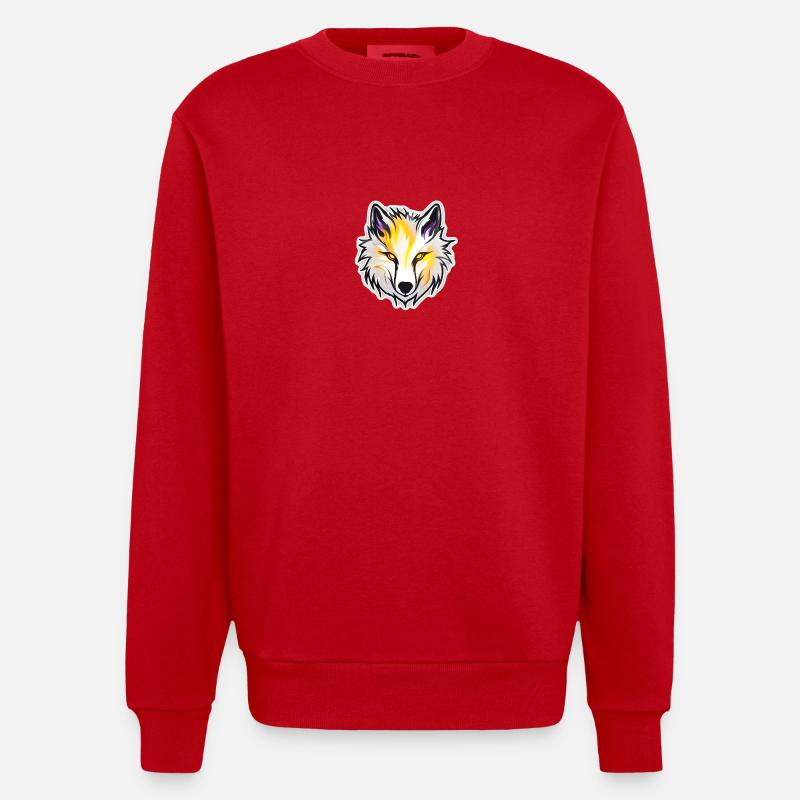 Wolf - Illustration - Heavyweight Oversized Organic Crew Neck Made in EU - red
