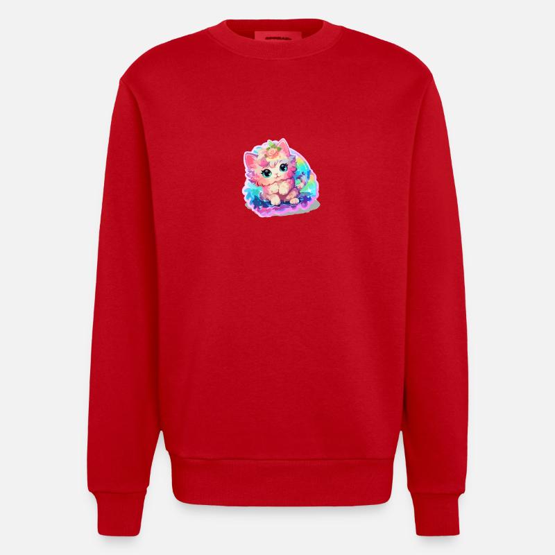 Chat - illustration - Sweat bio épais oversize fabriqué en UE - rouge