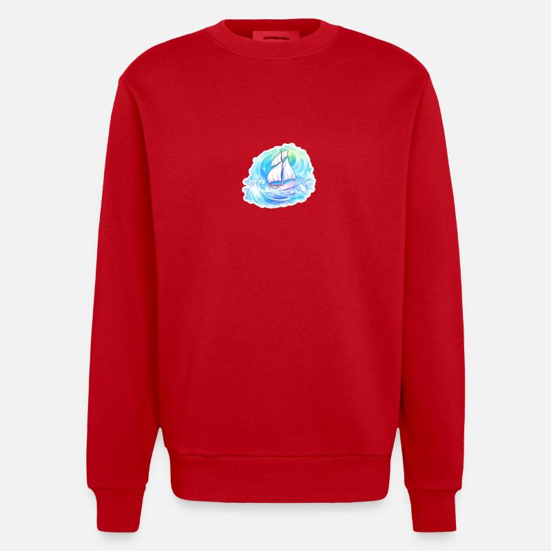 Segelboot - Illustration - Heavyweight Oversized Organic Crew Neck Made in EU - Rot