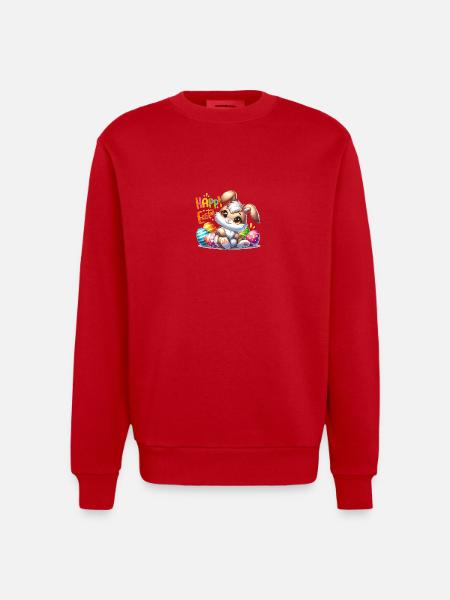Happy Easter - Easter Bunny Illustration - Heavyweight Oversized Organic Crew Neck Made in EU - red