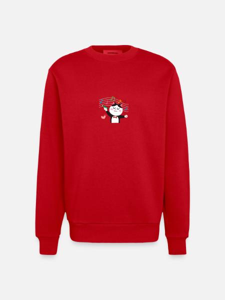 Music Key Kitten Musical Cat - Heavyweight Oversized Organic Crew Neck Made in EU - red