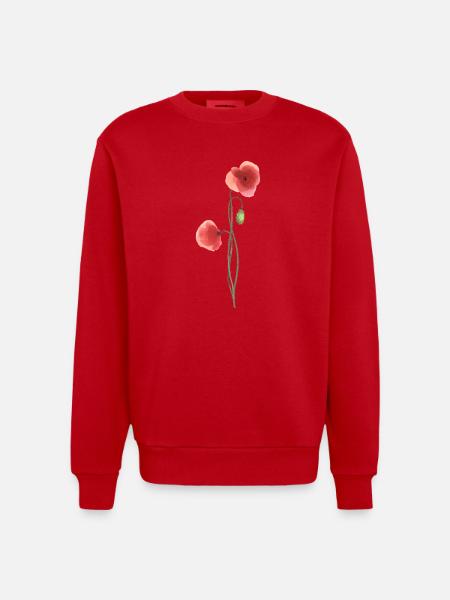 Blume: roter Mohn - Heavyweight Oversized Organic Crew Neck Made in EU - Rot