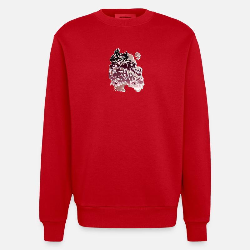 Dragon Graffito Abstrait - Sweat bio épais oversize fabriqué en UE - rouge