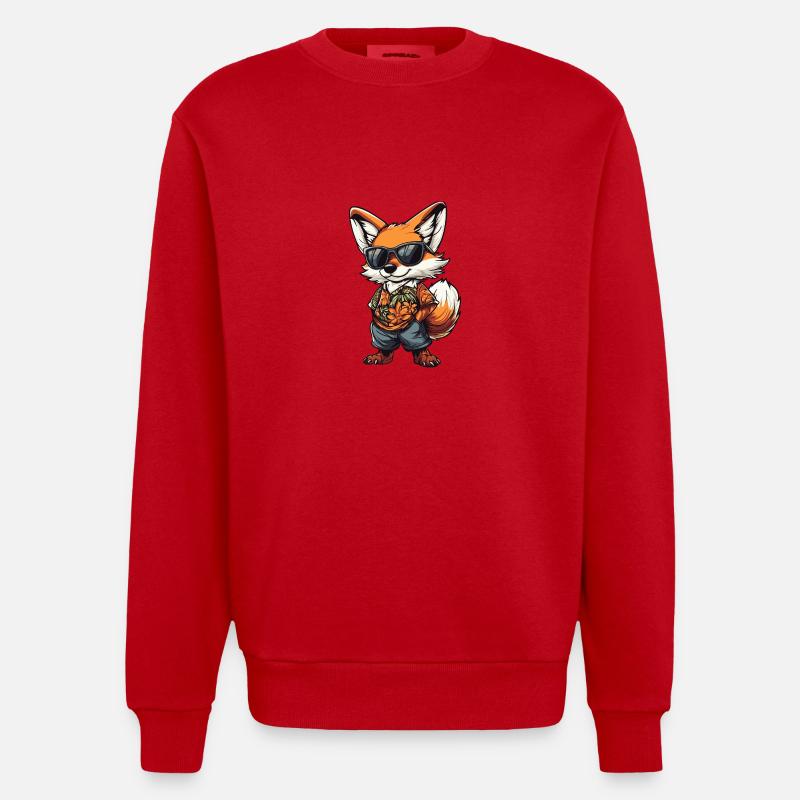 Fox Comic Holiday - Heavyweight Oversized Organic Crew Neck Made in EU - red