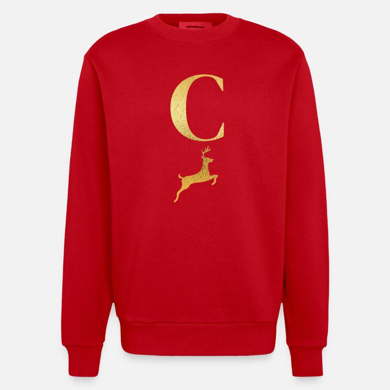 Buchstabe c goldener Hirsch - Geschenkidee - Heavyweight Oversized Organic Crew Neck Made in EU - Rot