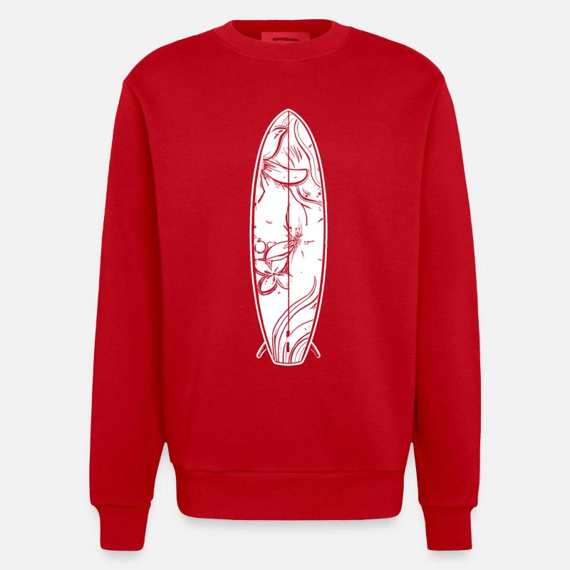 Cartoon Surfbrett - Heavyweight Oversized Organic Crew Neck Made in EU - Rot