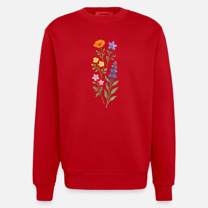 Bouquet aquarelle de fleurs sauvages - Sweat bio épais oversize fabriqué en UE - rouge
