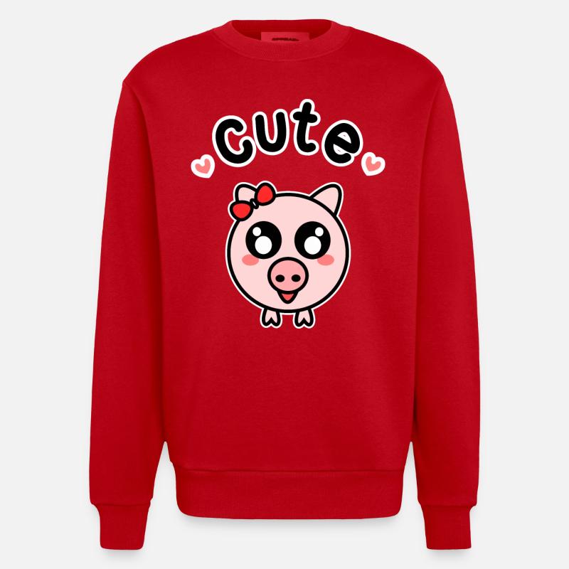 Süßes Schwein Schweinchen Bauer - Heavyweight Oversized Organic Crew Neck Made in EU - Rot