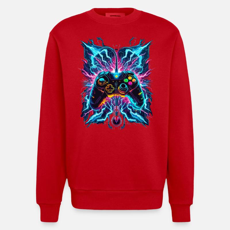Neon Blitz Power Gaming Controller - Heavyweight Oversized Organic Crew Neck Made in EU - red