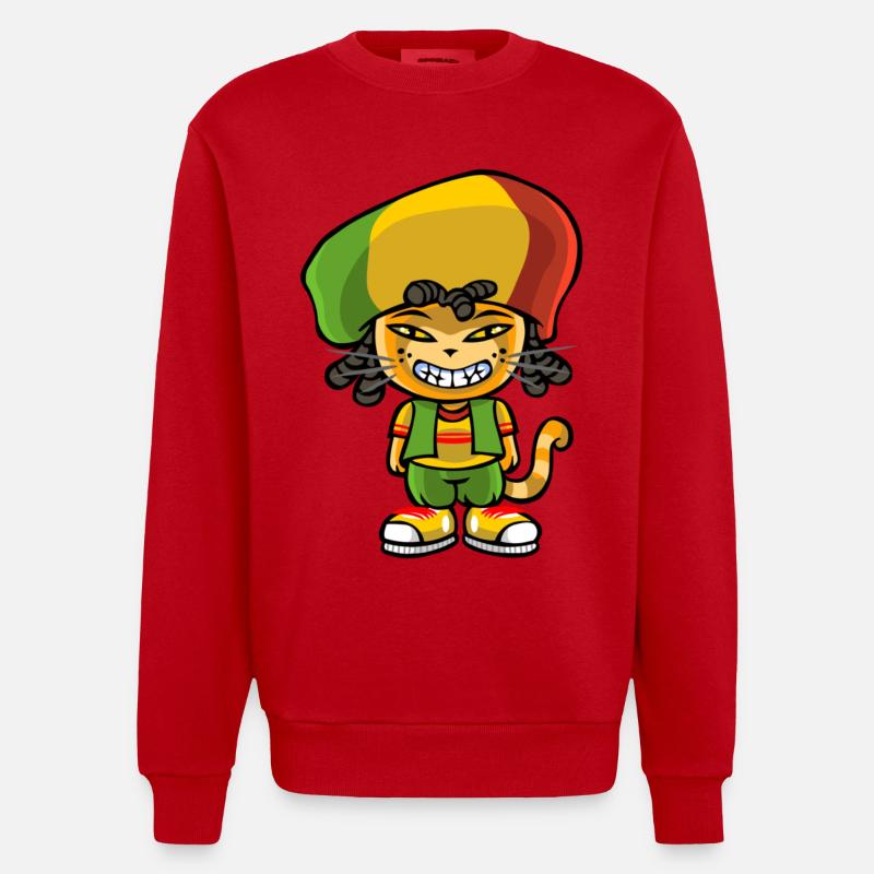 Reggae katze - Heavyweight Oversized Organic Crew Neck Made in EU - Rot