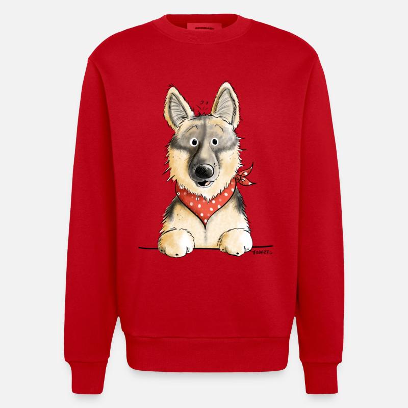 Lustiger Deutscher Schäferhund I Comic Geschenk - Heavyweight Oversized Organic Crew Neck Made in EU - Rot