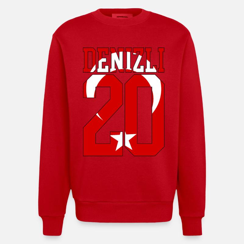 Denizli 20 Drapeau turc - Sweat bio épais oversize fabriqué en UE - rouge