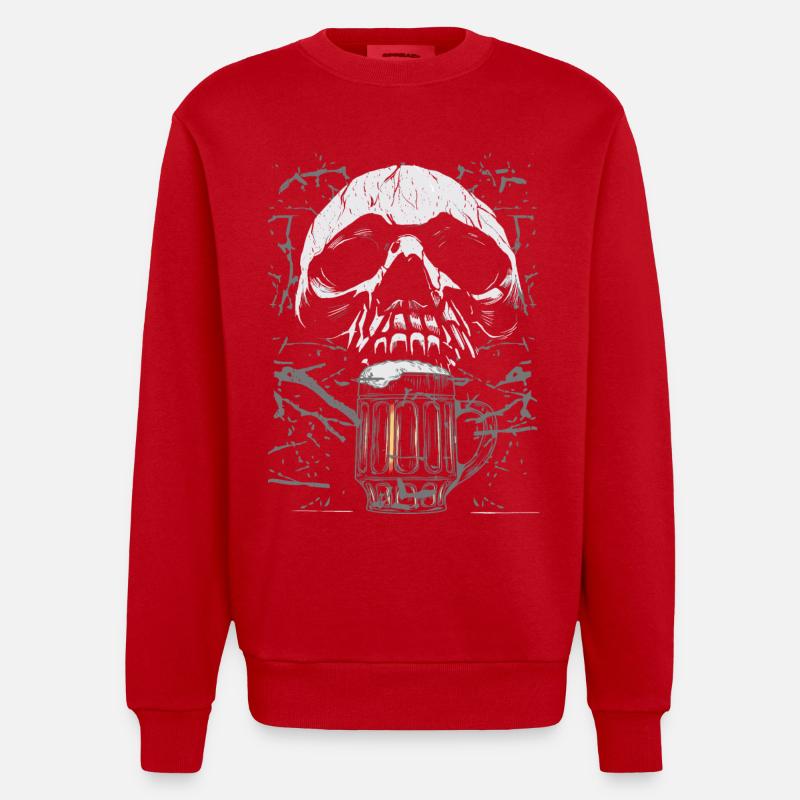 Chope à bière crâne gothique - Sweat bio épais oversize fabriqué en UE - rouge