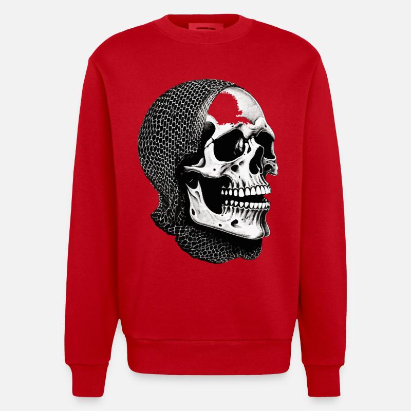 Schädel im Netzschal - Heavyweight Oversized Organic Crew Neck Made in EU - Rot