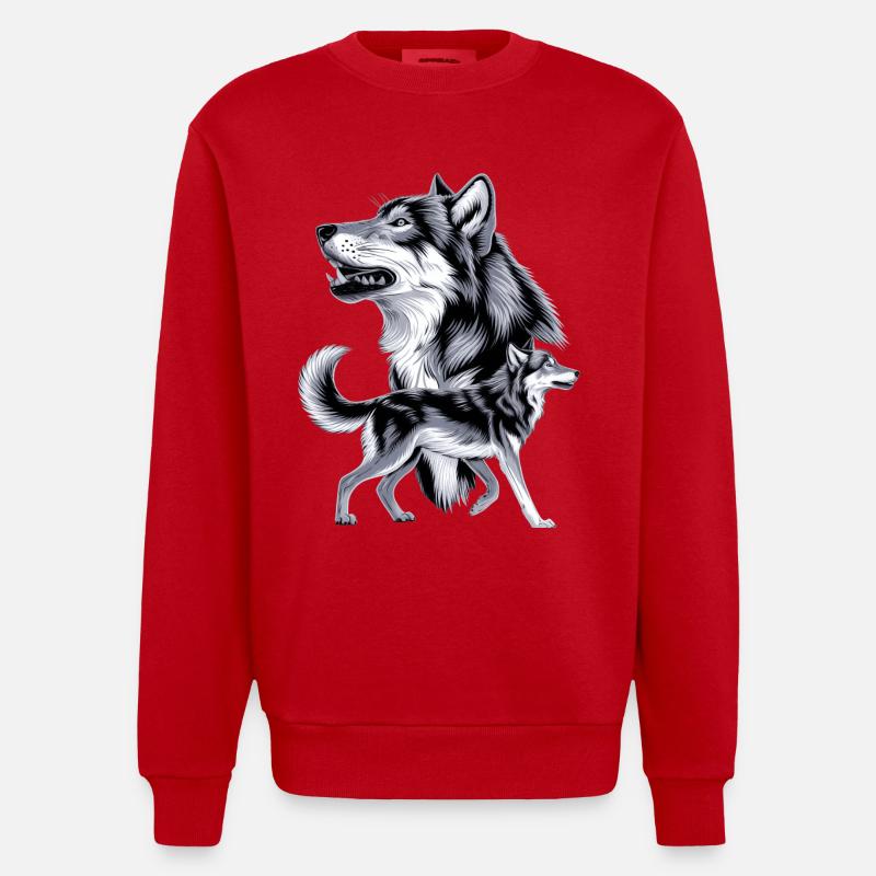 Wolf - Heavyweight Oversized Organic Crew Neck Made in EU - Rot