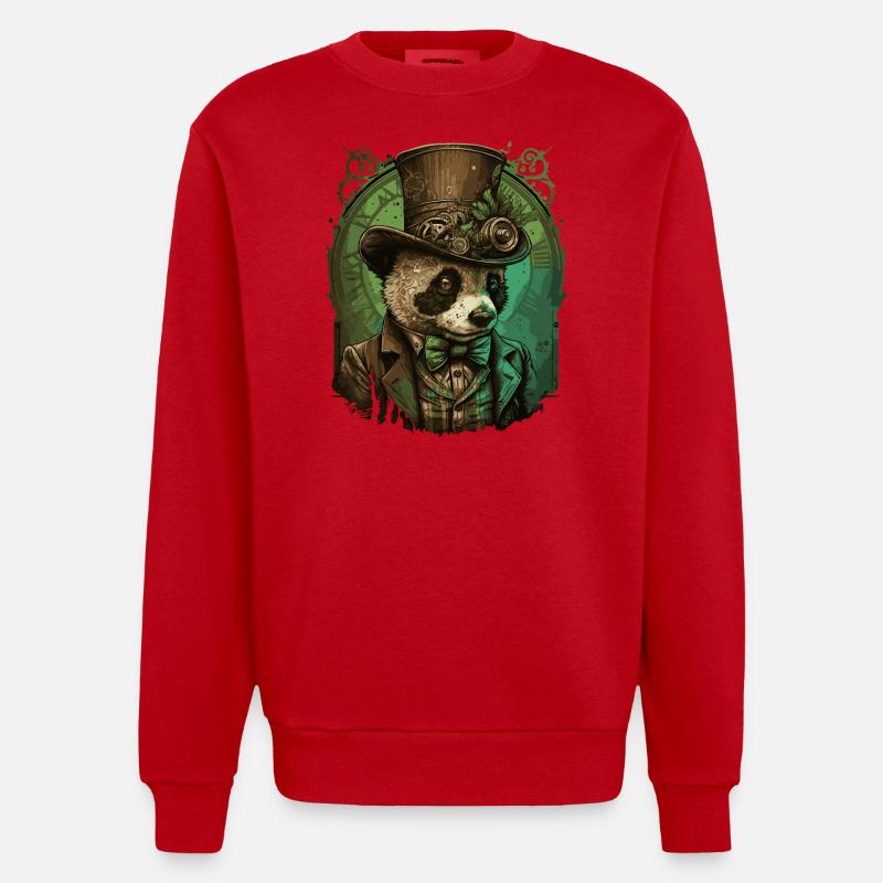 Steampunk Panda Ours - Sweat bio épais oversize fabriqué en UE - rouge