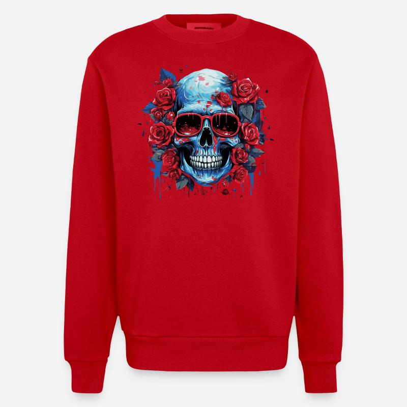 Grinsender Blumenschädel - Heavyweight Oversized Organic Crew Neck Made in EU - Rot