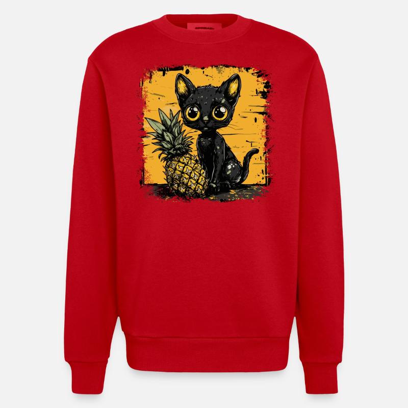 Pineapple and cat - Heavyweight Oversized Organic Crew Neck Made in EU - red