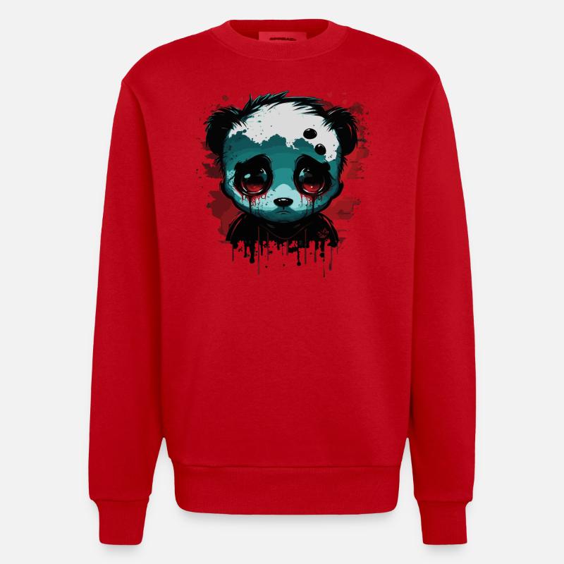 Panda mignon triste - Sweat bio épais oversize fabriqué en UE - rouge