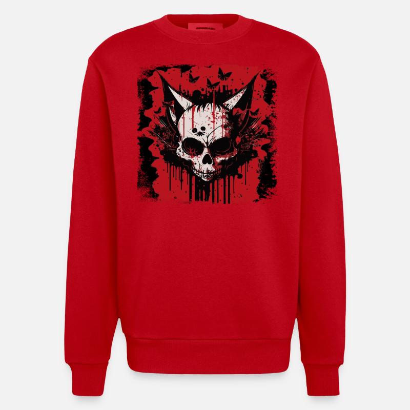 Crâne de chat zombie - Sweat bio épais oversize fabriqué en UE - rouge