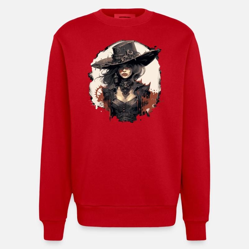 Emo Cowboy Steampunk Mädchen - Heavyweight Oversized Organic Crew Neck Made in EU - Rot