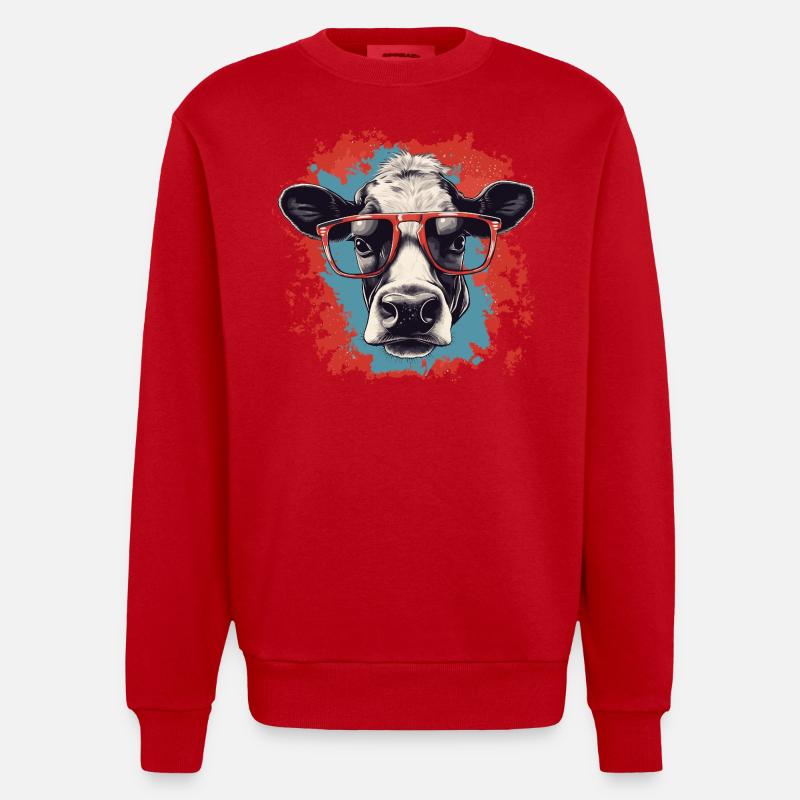 Kuh mit Nerdbrille - Heavyweight Oversized Organic Crew Neck Made in EU - Rot