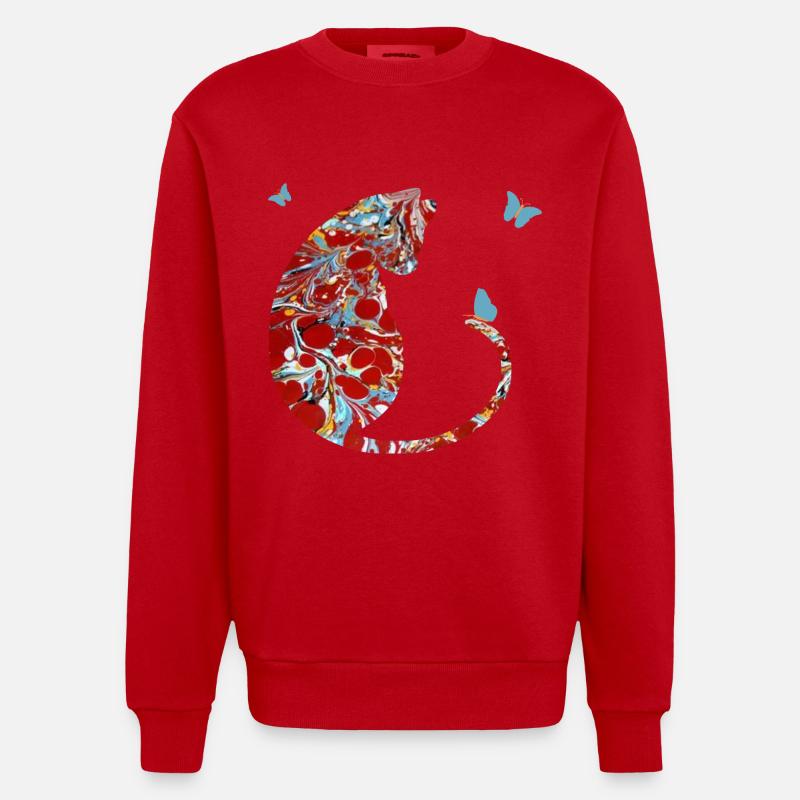 Chat avec Papillon E 251 - Sweat bio épais oversize fabriqué en UE - rouge