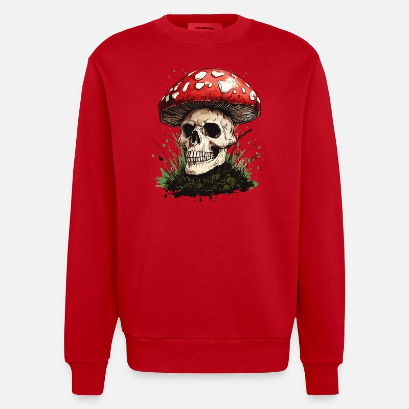 Toadstool Skull - Heavyweight Oversized Organic Crew Neck Made in EU - red