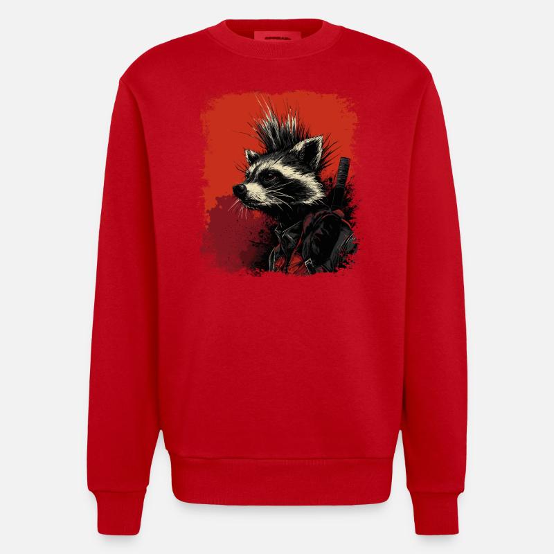 Waschbär Ninja Punk - Heavyweight Oversized Organic Crew Neck Made in EU - Rot
