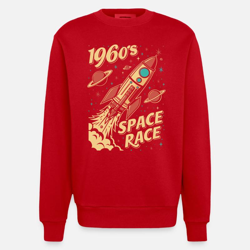 1960s Space Race Rocket - Heavyweight Oversized Organic Crew Neck Made in EU - red