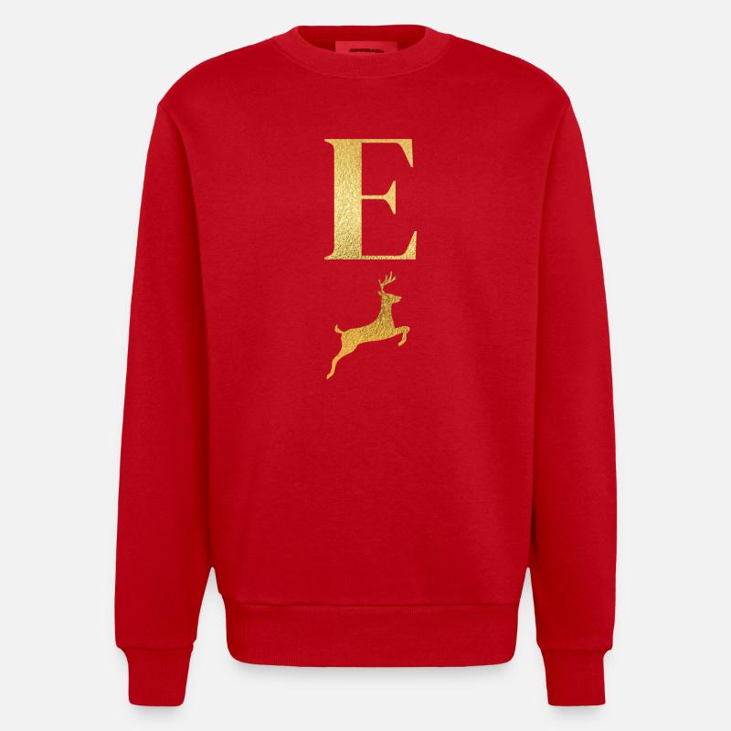 Buchstabe e goldener Hirsch - Geschenkidee - Heavyweight Oversized Organic Crew Neck Made in EU - Rot
