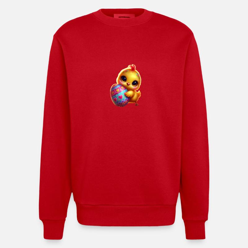 Poussins de Pâques avec oeuf - Sweat bio épais oversize fabriqué en UE - rouge
