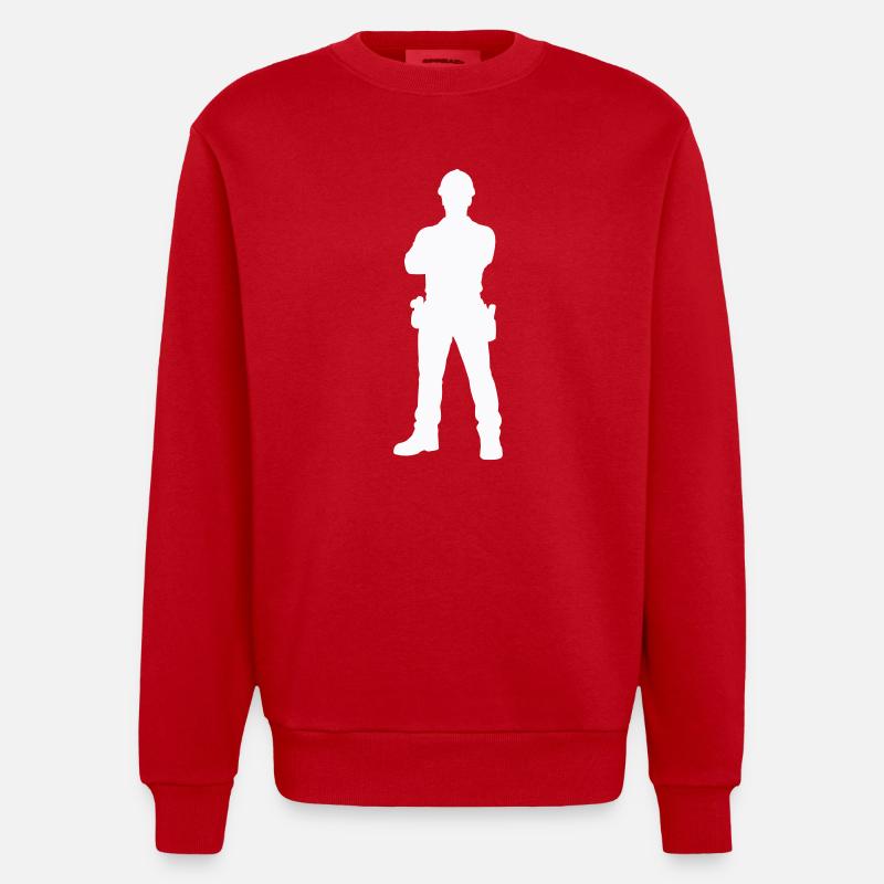 Construction Worker Construction Silhouette - Heavyweight Oversized Organic Crew Neck Made in EU - red