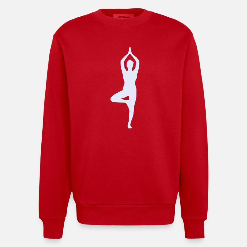 Yoga Pose Tree Pose Silhouette - Heavyweight Oversized Organic Crew Neck Made in EU - red