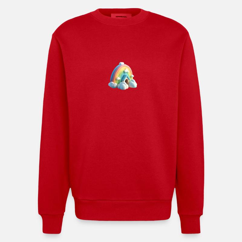 Arc-en-ciel avec maison - Sweat bio épais oversize fabriqué en UE - rouge