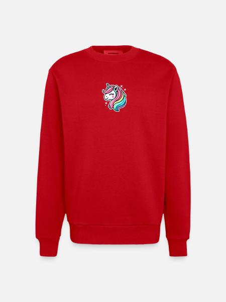Einhorn Comic Regenbogen Herzen - Heavyweight Oversized Organic Crew Neck Made in EU - Rot