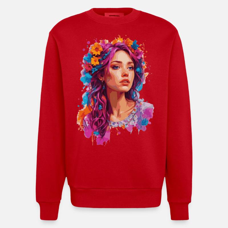Fille aux fleurs 🌸 - Sweat bio épais oversize fabriqué en UE - rouge