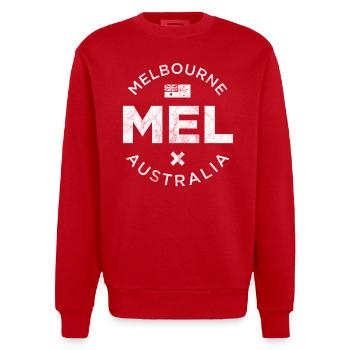 MEL, Melbourne Australia - Heavyweight Oversized Organic Crew Neck Made in EU - red - Front - AI Model Female 172 light (172cm) & AI Model Male 178 light (178cm)